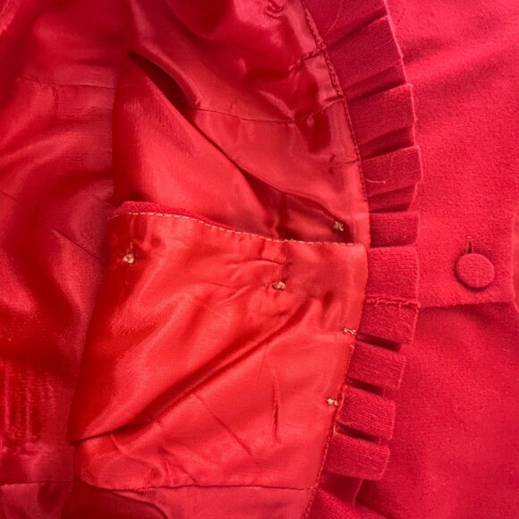 1950s Handmade Red Cropped Jacket XS Small Vintage Bow Trim Button Front - Picture 8 of 11